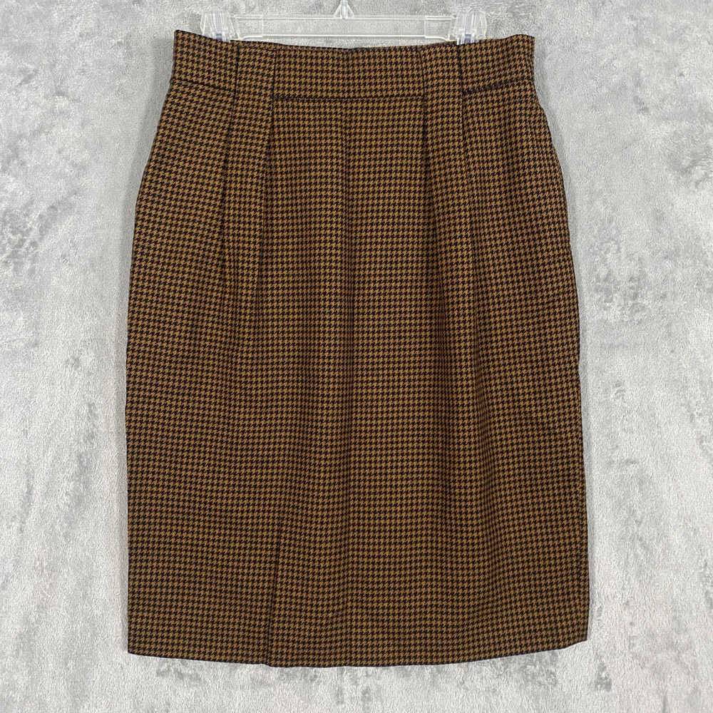 Jones New York Skirt Sz 12 Brown Black Houndstooth Wool Pencil VTG 90s Career